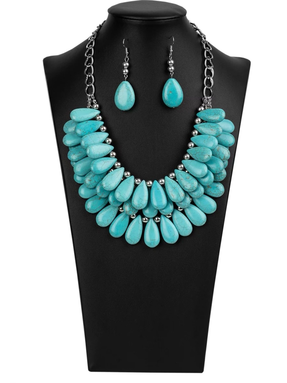 Turquoise Teardrop Statement Necklace & Earrings Set